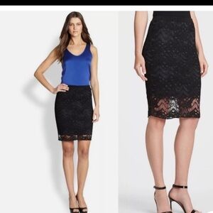 Eileen Fisher Black lace crochet Pencil Skirt
